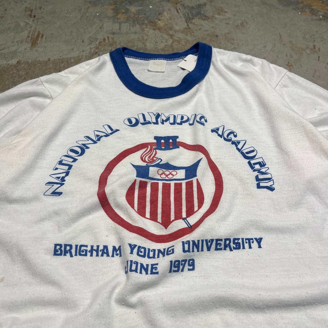 #4785 古着 USA製79's 紙タグ  オリンピックアカデミー/ヴィンテージ リンガー Tシャツ/サイズM相当