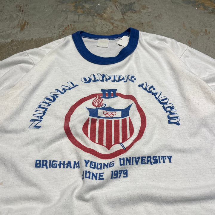#4785 古着 USA製79's 紙タグ  オリンピックアカデミー/ヴィンテージ リンガー Tシャツ/サイズM相当
