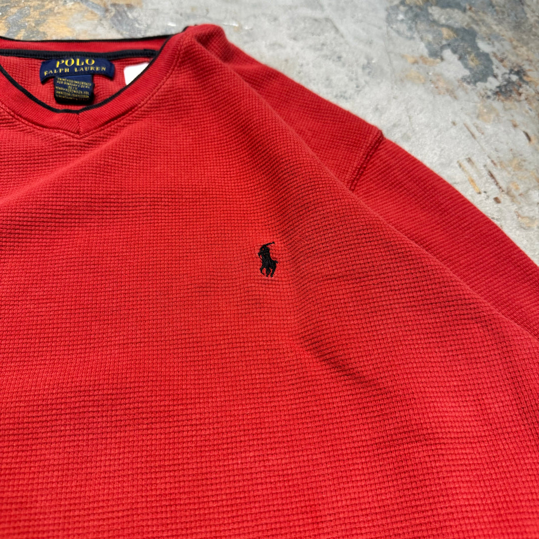 古着 POLO RALPH LAUREN/ポロラルフローレン/ VネックワッフルロングスリーブTシャツ/ サイズM