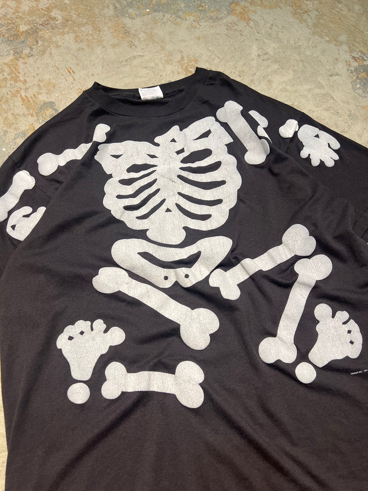 #MA99 古着 91's USA製 Hanes/ヘインズ / 骨 ボーン 骸骨 / ヴィンテージ シングルステッチ Tシャツ/サイズXL