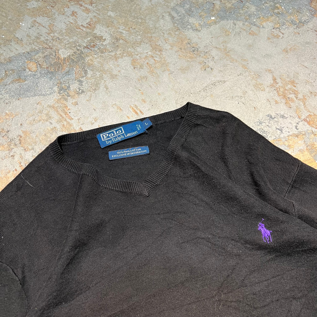 #3710 古着 POLO by Ralph Lauren/ラルフローレン / PIMA Cotton knit V Neck Sweatrer Shirts/ピマコットLンニットＶネックセーター/サイズL