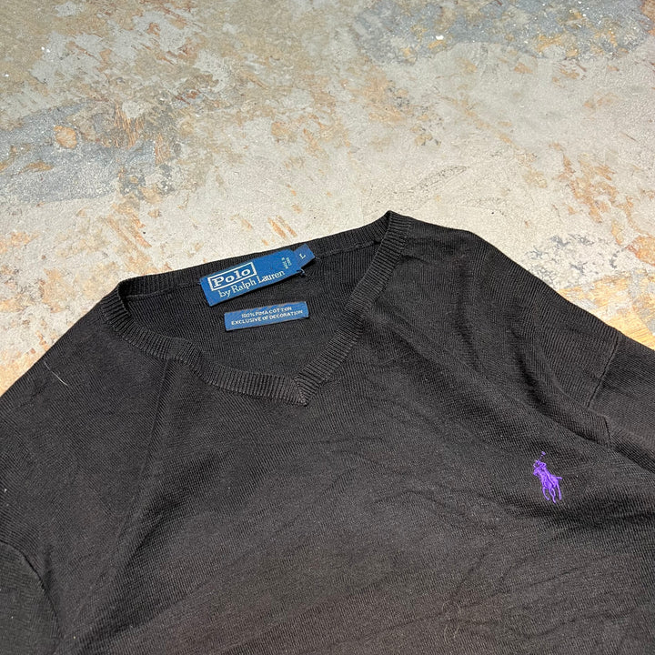#3710 古着 POLO by Ralph Lauren/ラルフローレン / PIMA Cotton knit V Neck Sweatrer Shirts/ピマコットLンニットＶネックセーター/サイズL