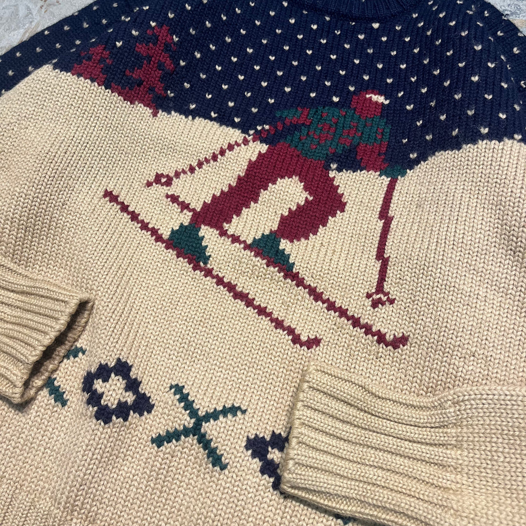 #3151 古着/Unknow/Ralph Lauren/ラルフローレン/wool Knit/バーズアイ　スキーニット/サイズXL相当
