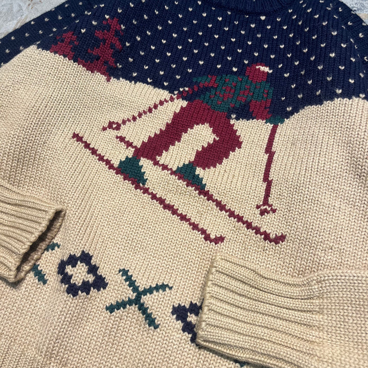 #3151 古着/Unknow/Ralph Lauren/ラルフローレン/wool Knit/バーズアイ　スキーニット/サイズXL相当