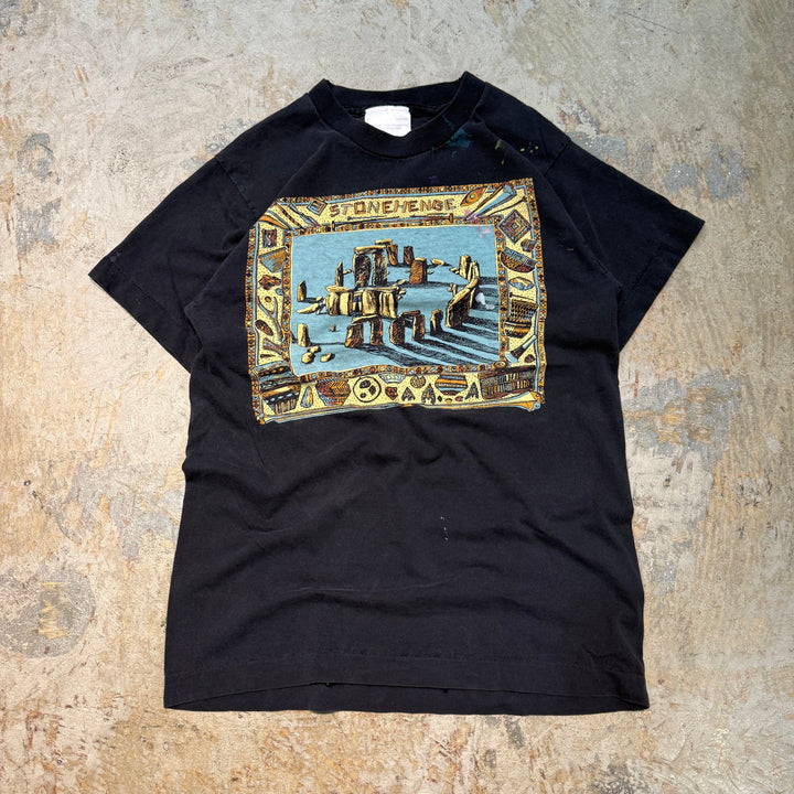 古着 90's STONE HENGE/ストーンヘンジ/世界遺産/ペイント/シングルステッチプリントTシャツ/サイズM