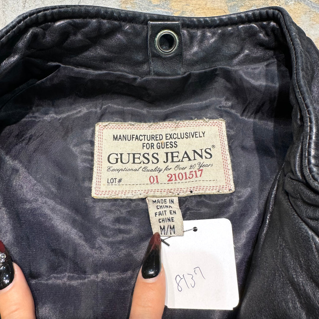 古着 GUESS JEANS/ ゲス ジーンズ/ 本革ジップアップレザージャケット/ ラム/ サイズM