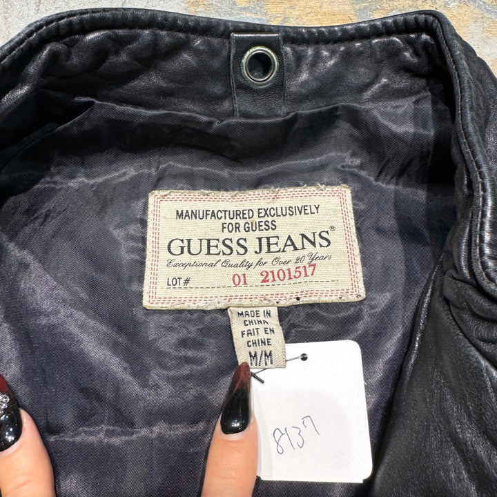 古着 GUESS JEANS/ ゲス ジーンズ/ 本革ジップアップレザージャケット/ ラム/ サイズM