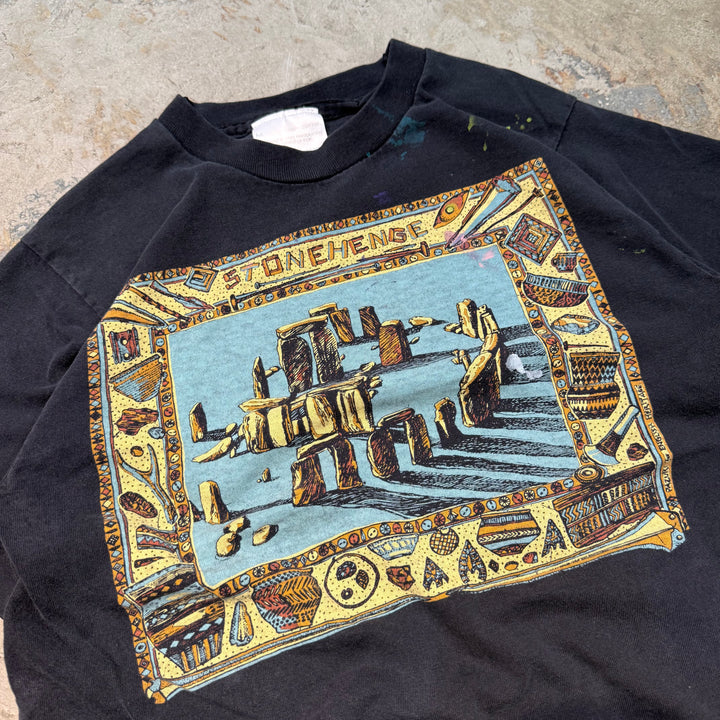 古着 90's STONE HENGE/ストーンヘンジ/世界遺産/ペイント/シングルステッチプリントTシャツ/サイズM