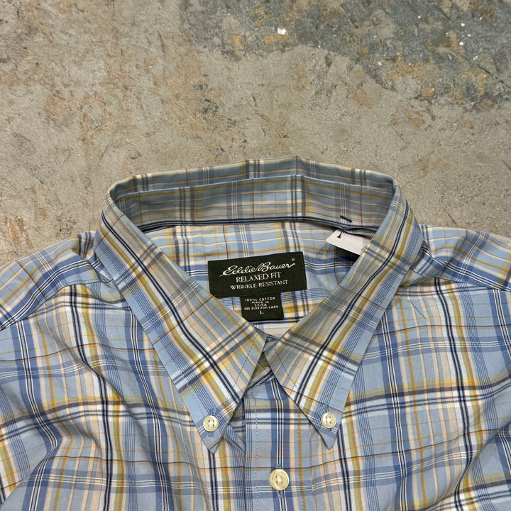 古着 Eddie Bauer/エディー･バウアー/  ボタンダウン半袖シャツ/ チェック柄/ リメイク/サイズL