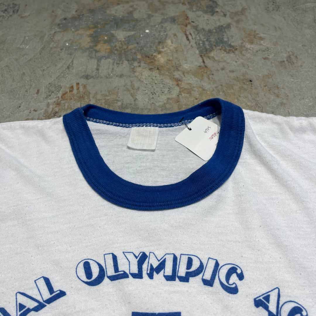#4785 古着 USA製79's 紙タグ  オリンピックアカデミー/ヴィンテージ リンガー Tシャツ/サイズM相当