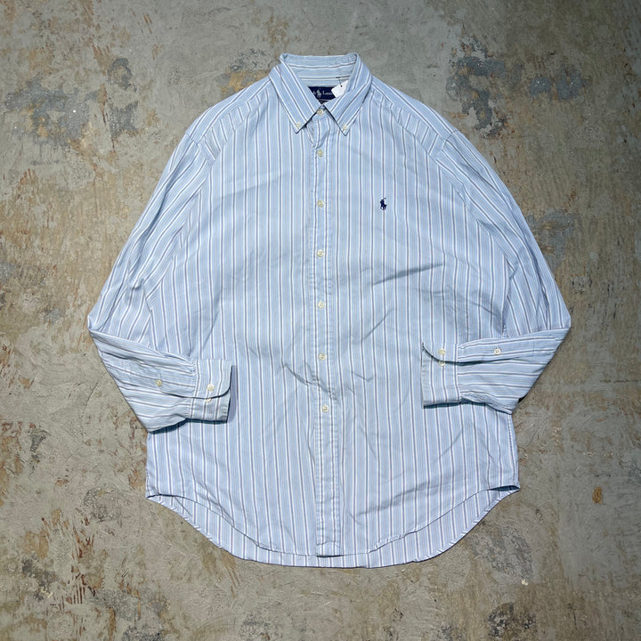#4392 古着 Ralph Lauren/ラルフローレン/Long Sleeve Botton Down Shirt/長袖ボタンダウンシャツ/Stripe/ストライプ/YARMOUTH/サイズL相当