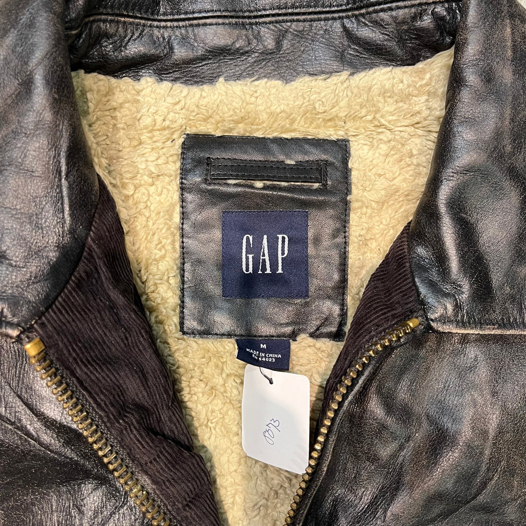 古着 90's〜 GAP/ ギャップ/ 本革ジップアップレザージャケット / 牛革/ 裏地ボアジャケット/ サイズM