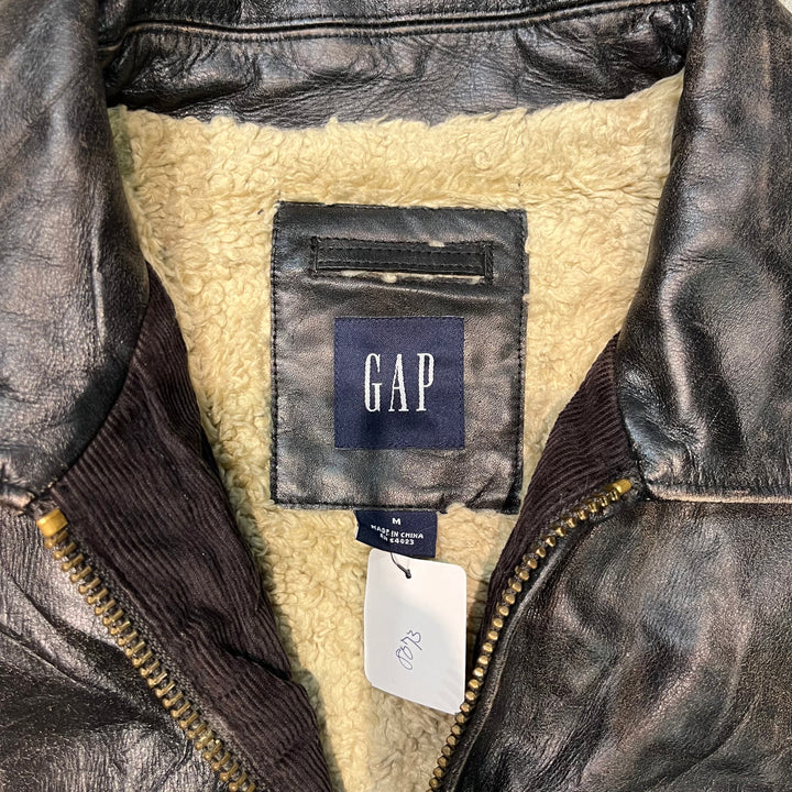 古着 90's〜 GAP/ ギャップ/ 本革ジップアップレザージャケット / 牛革/ 裏地ボアジャケット/ サイズM