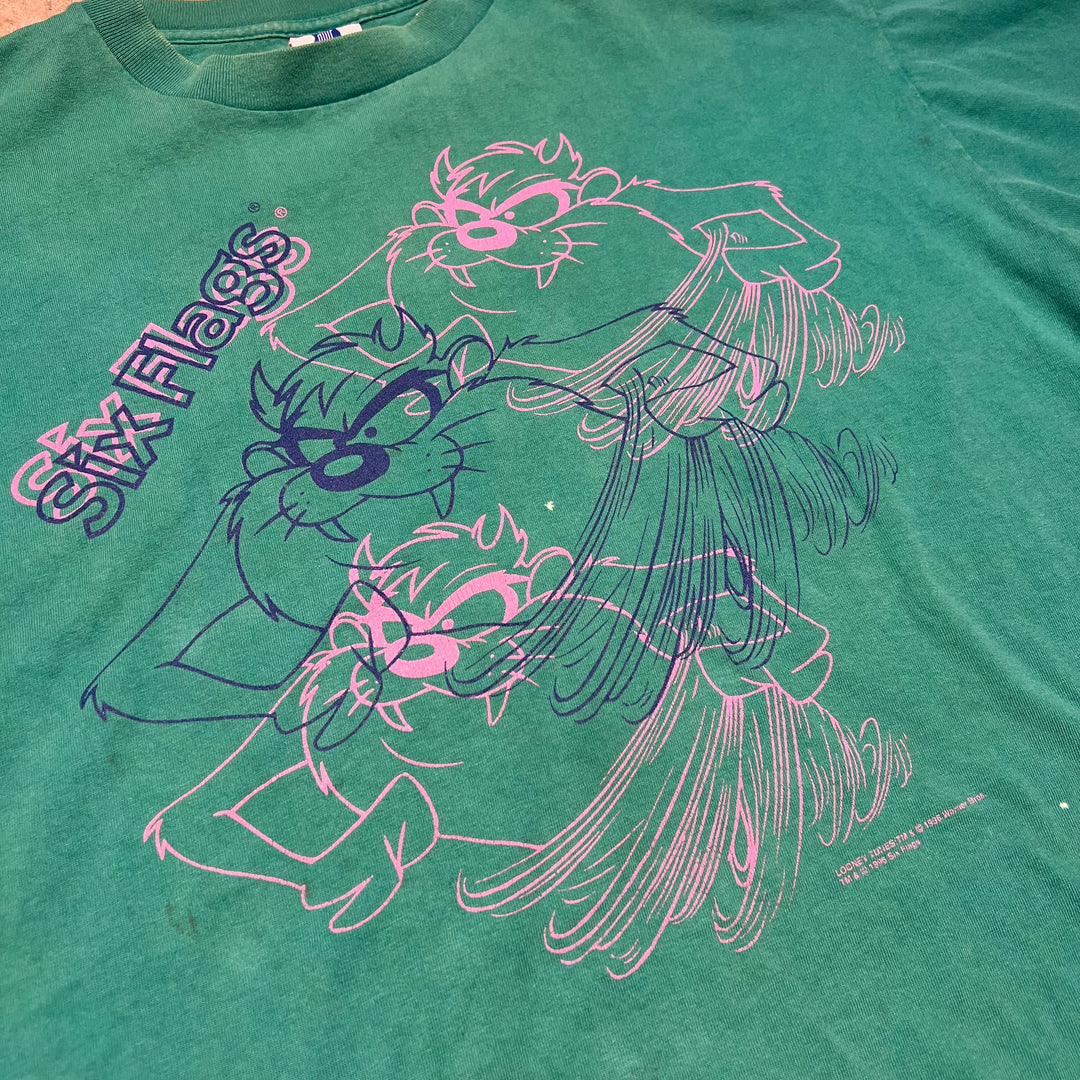 古着 USA製 96's ワーナーブラザーズ / タズマニアンデビル / SIX FLAGS / ヴィンテージ シングルステッチ プリントTシャツ/サイズXL