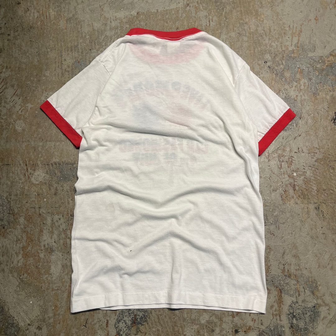#4784 古着 USA製80's~ 紙タグ/ヴィンテージ プリントリンガーTシャツ/サイズM