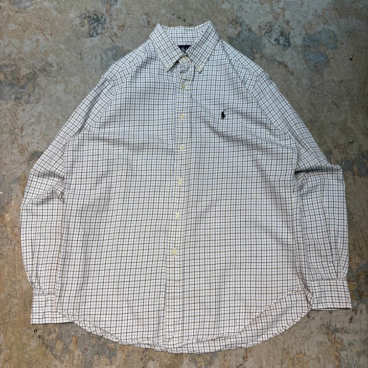 古着 90's POLO by Ralph Lauren/ ラルフ ローレン/ ボタンダウン長袖シャツ/ チェック柄/ サイズM