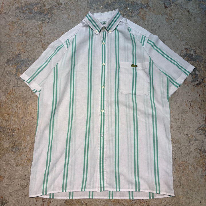 古着 LACOSTE/ ラコステ/ ボタンダウン半袖シャツ/ ストライプ柄/ サイズL相当