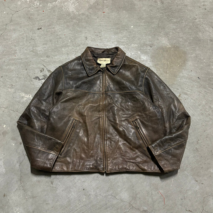 古着 Eddie bauer/ エディバウアー/ ジップアップレザージャケット/ サイズL