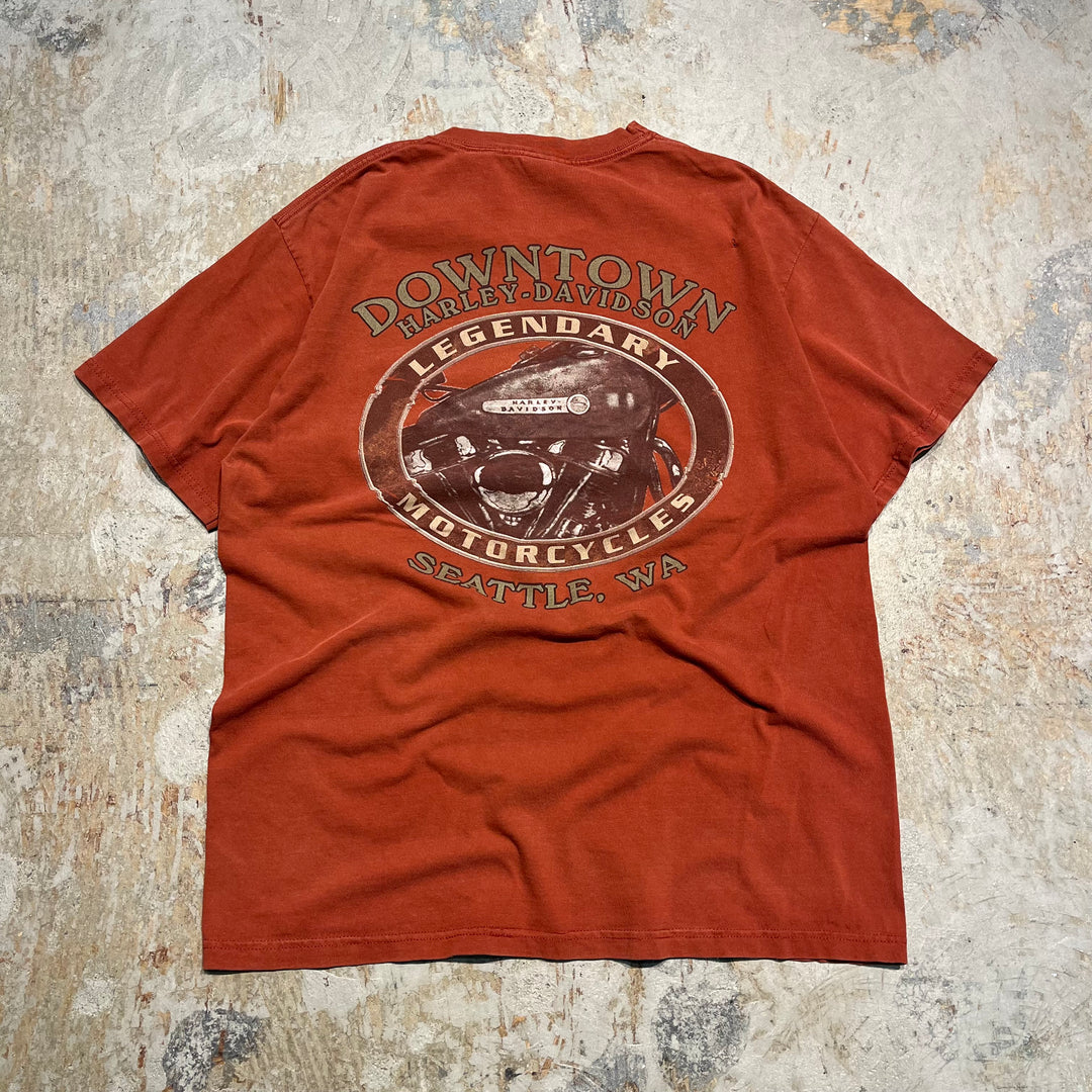 古着 USA製 Harley-Davidson/ハーレー ダビッドソン ワシントン州 ダウンタウン･シアトル プリントTシャツ サイズL