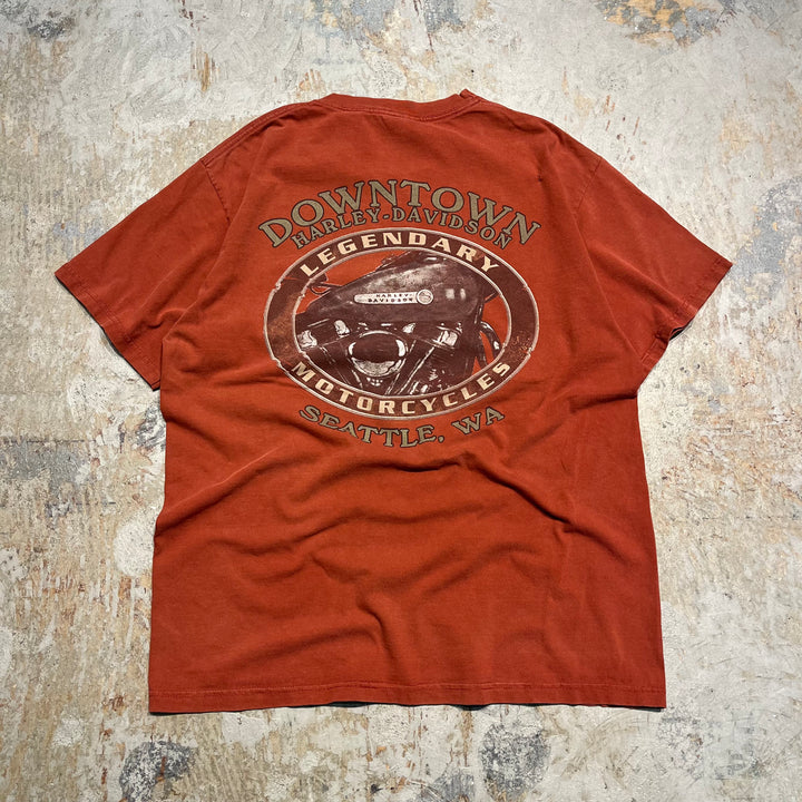 古着 USA製 Harley-Davidson/ハーレー ダビッドソン ワシントン州 ダウンタウン･シアトル プリントTシャツ サイズL