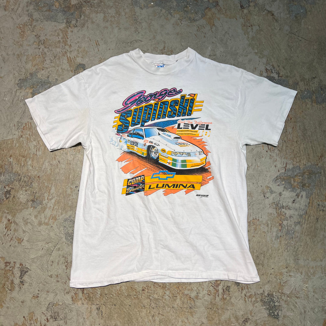 古着 USA製 90's ヘインズ / シボレー / レーシング / ヴィンテージ シングルステッチ プリントTシャツ/サイズL