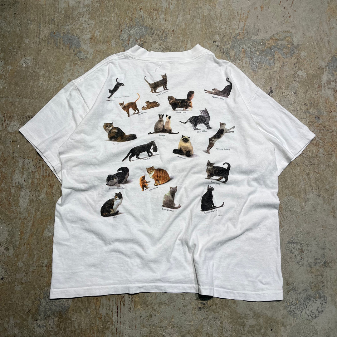 #4714 古着 USAvintage 猫プリント/ヴィンテージ シングルステッチ Tシャツ/サイズL相当