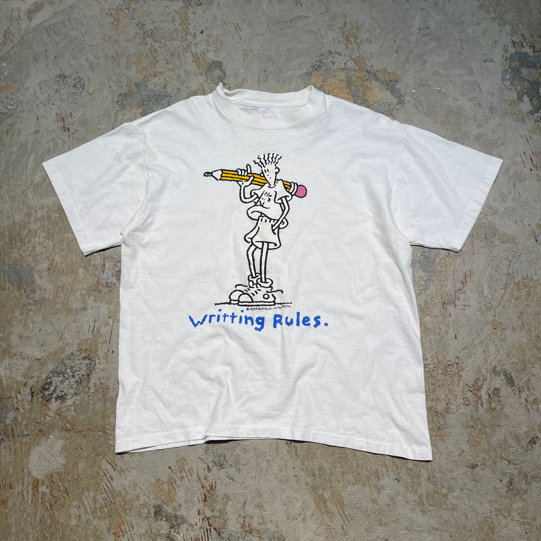 古着 USA製 85's ファイド･ダイド/書き方のルール/ヴィンテージ シングルステッチ プリントTシャツ/サイズXL