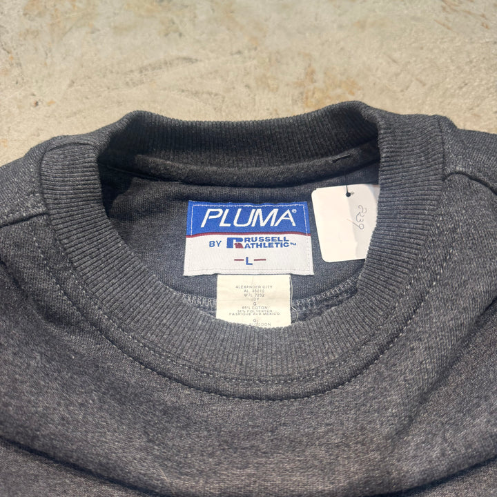 古着 PLUMA by RUSSELL ATHLETIC/ プルーマバイラッセルアスレチック/ ブランククルーネックスウェット/ 無地/ 前Vガゼット/ サイズL