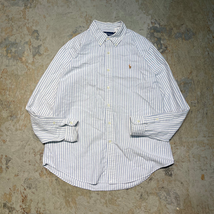 #4388 古着 Ralph Lauren/ラルフローレン/Long Sleeve Button Down Shirt/長袖ボタンダウンシャツ/Stripe/ストライプ/CUSTOM FIT/サイズL