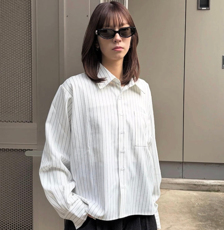 短丈ボックスシルエット ストライプシャツ