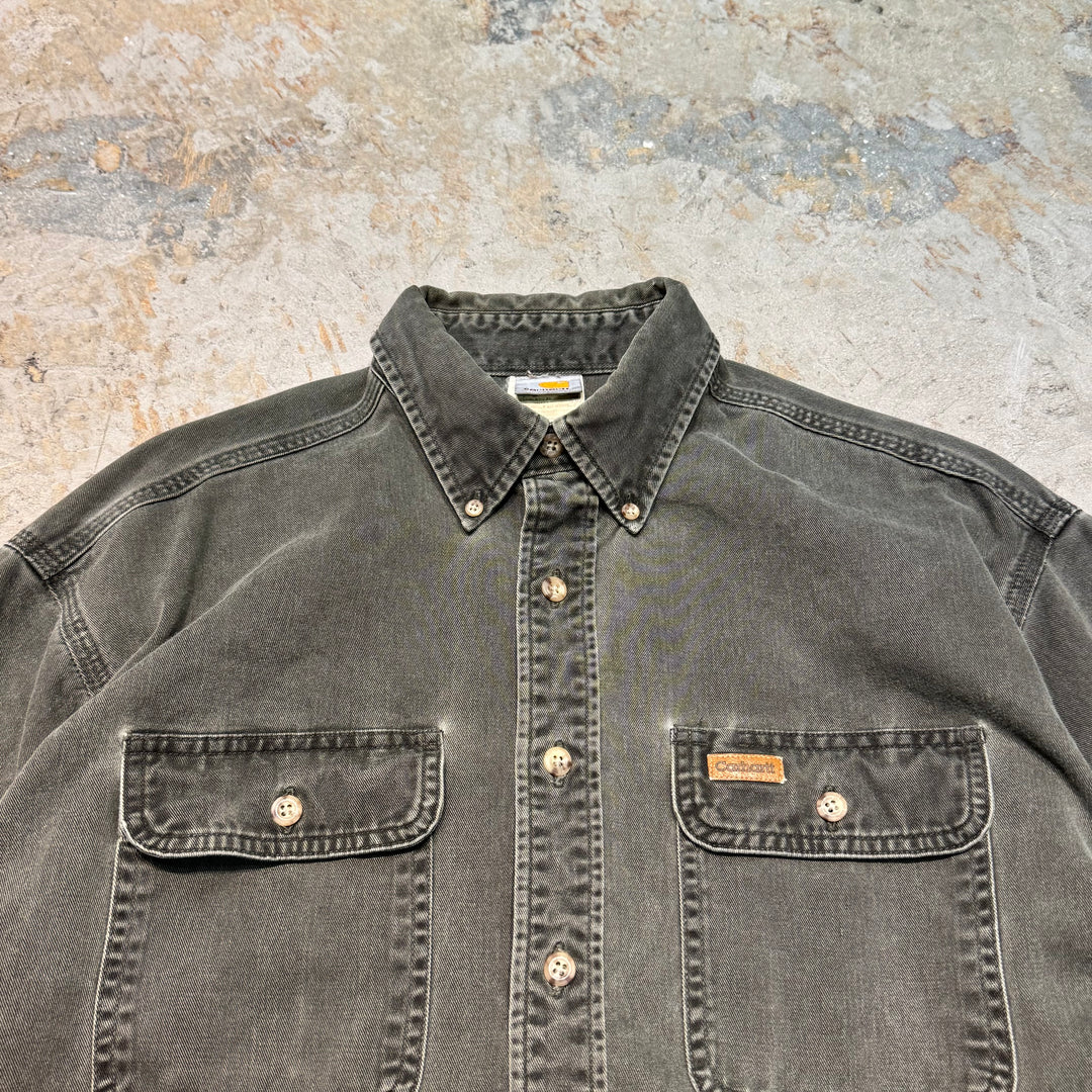 古着 carhartt/カーハート/ ボタンダウン長袖ワークシャツ/ 無地/ サイズL