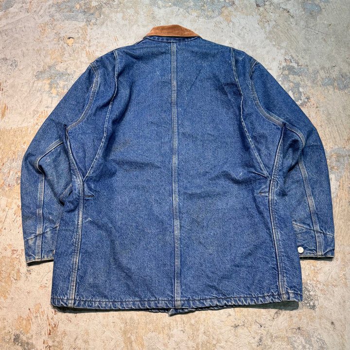 古着 USA製 Carhartt/ カーハート/ ミシガンチョアコート/ デニム地/襟コーデュロイ/裏地ブランケット/ サイズL