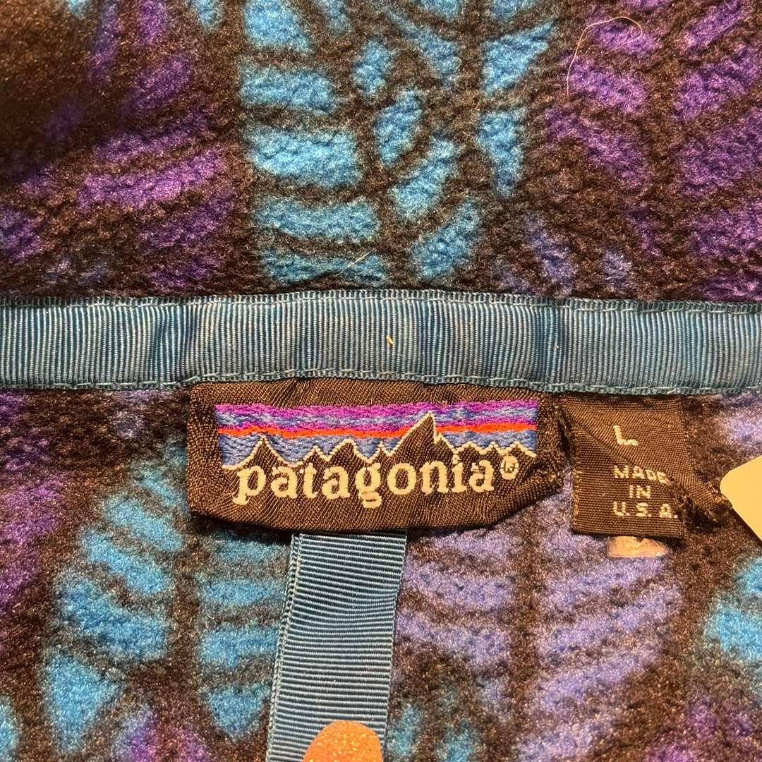 古着 90's USA製 Patagonia/ パタゴニア/ スナップT/ フリースジャケット/ リーフ柄/総柄/サイズL