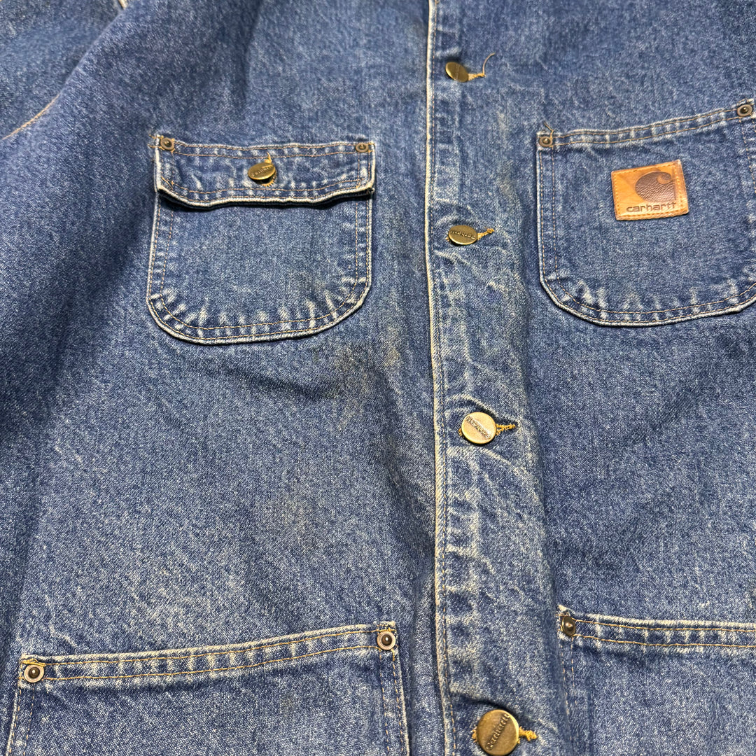 古着 USA製 Carhartt/ カーハート/ ミシガンチョアコート/ デニム地/襟コーデュロイ/裏地ブランケット/ サイズL