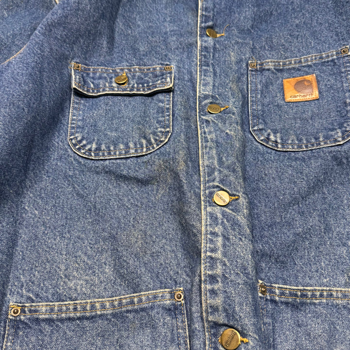 古着 USA製 Carhartt/ カーハート/ ミシガンチョアコート/ デニム地/襟コーデュロイ/裏地ブランケット/ サイズL