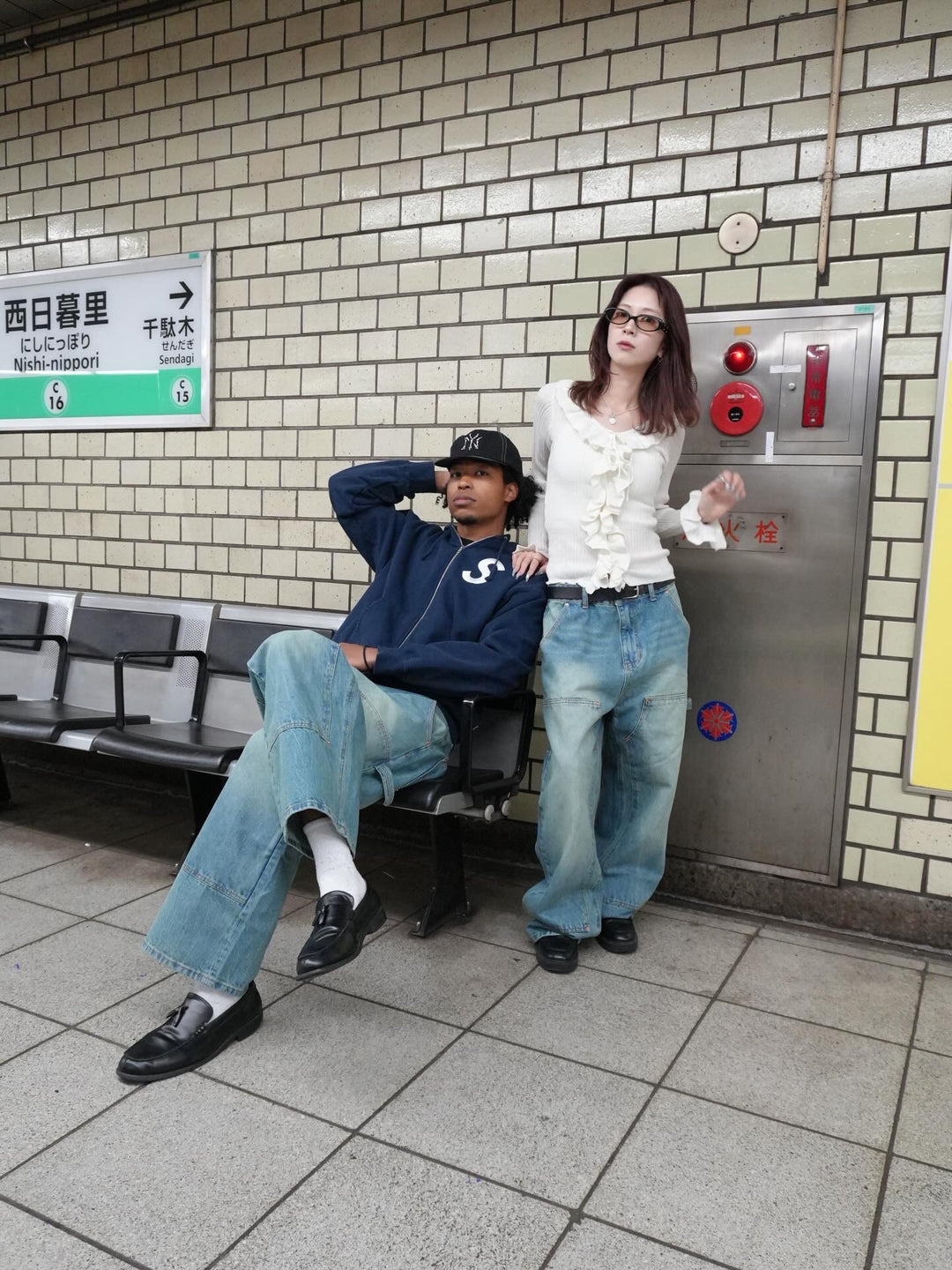 バギーフィット ダブルニー デニムパンツ