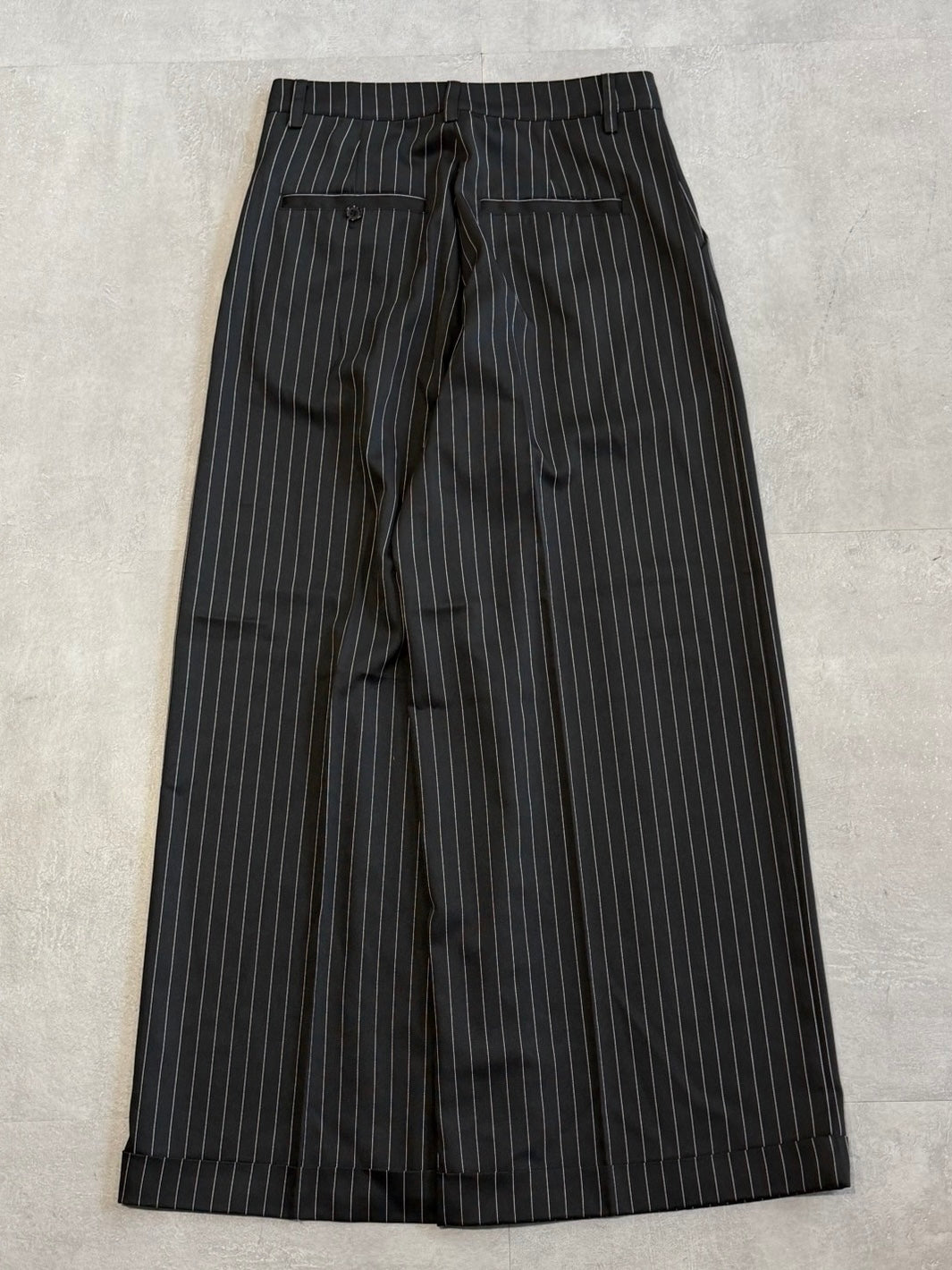新品 古着屋 mujin ストライプ 柄 ワイド スラックス パンツ バギーロールアップワイドスラックス（ストライプ） – 無尽/MUJIN