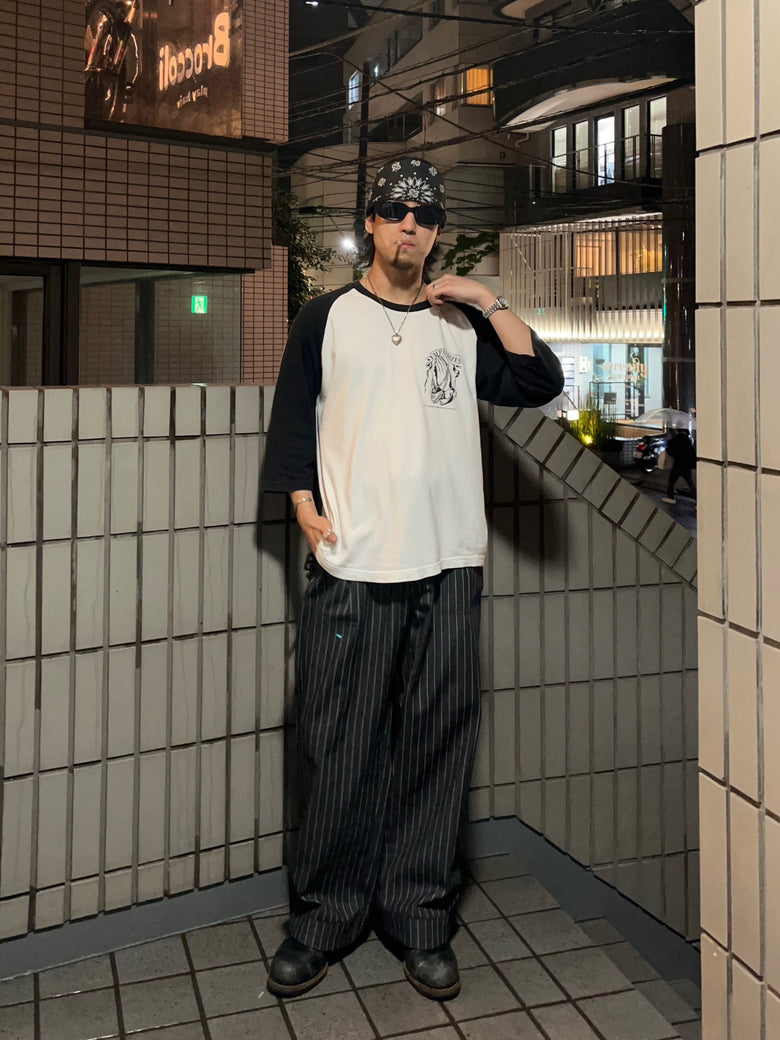 るい ベイカータック ワイドストレート ストライプデニム