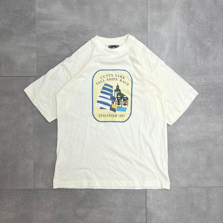 #549 90's Vintage/ヴィンテージ CUTTY SARK TALL SHIP'S RACE シングルステッチ Tee/Tシャツ サイズM